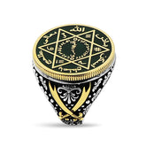 Dark Green Enameled Barbarossa Silver Ring with The Seal of Solomon & Zulfiqar Sword Motifs (2)